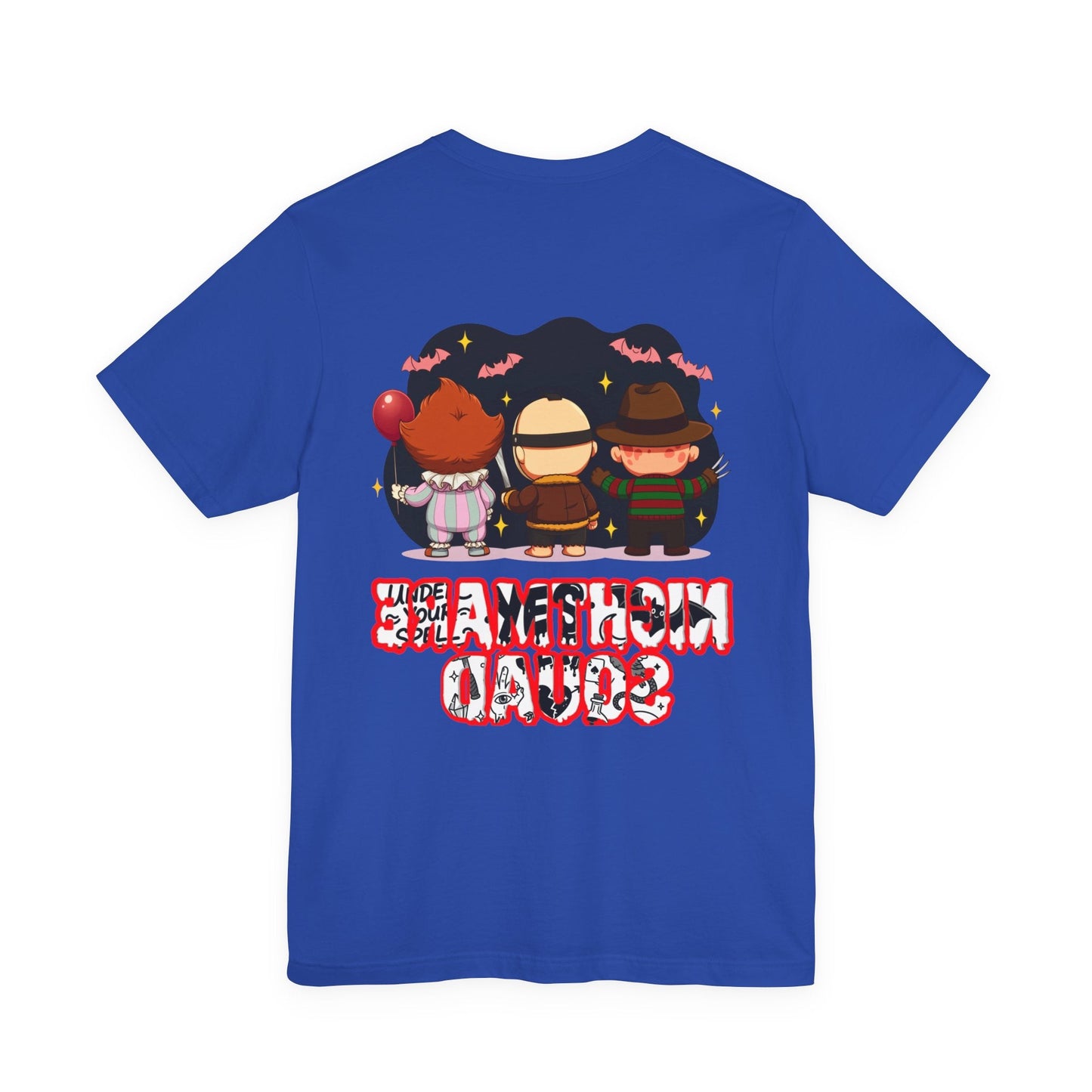 Nightmare Squad Spooky Trio Unisex T‑Shirt | Cute Halloween Graphic Tee | Soft Cotton Front & Back Print – Custom T-Shirt by PixelCraft360, unique decoration for events and special gifts