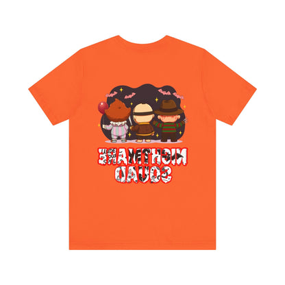 Nightmare Squad Spooky Trio Unisex T‑Shirt | Cute Halloween Graphic Tee | Soft Cotton Front & Back Print – Custom T-Shirt by PixelCraft360, unique decoration for events and special gifts