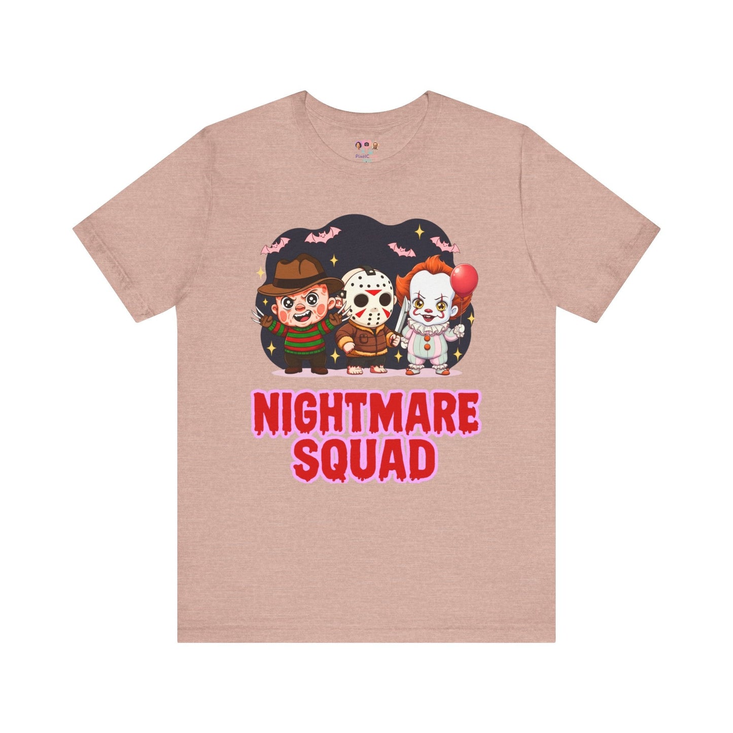 Nightmare Squad Spooky Trio Unisex T‑Shirt | Cute Halloween Graphic Tee | Soft Cotton Front & Back Print – Custom T-Shirt by PixelCraft360, unique decoration for events and special gifts
