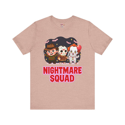 Nightmare Squad Spooky Trio Unisex T‑Shirt | Cute Halloween Graphic Tee | Soft Cotton Front & Back Print – Custom T-Shirt by PixelCraft360, unique decoration for events and special gifts