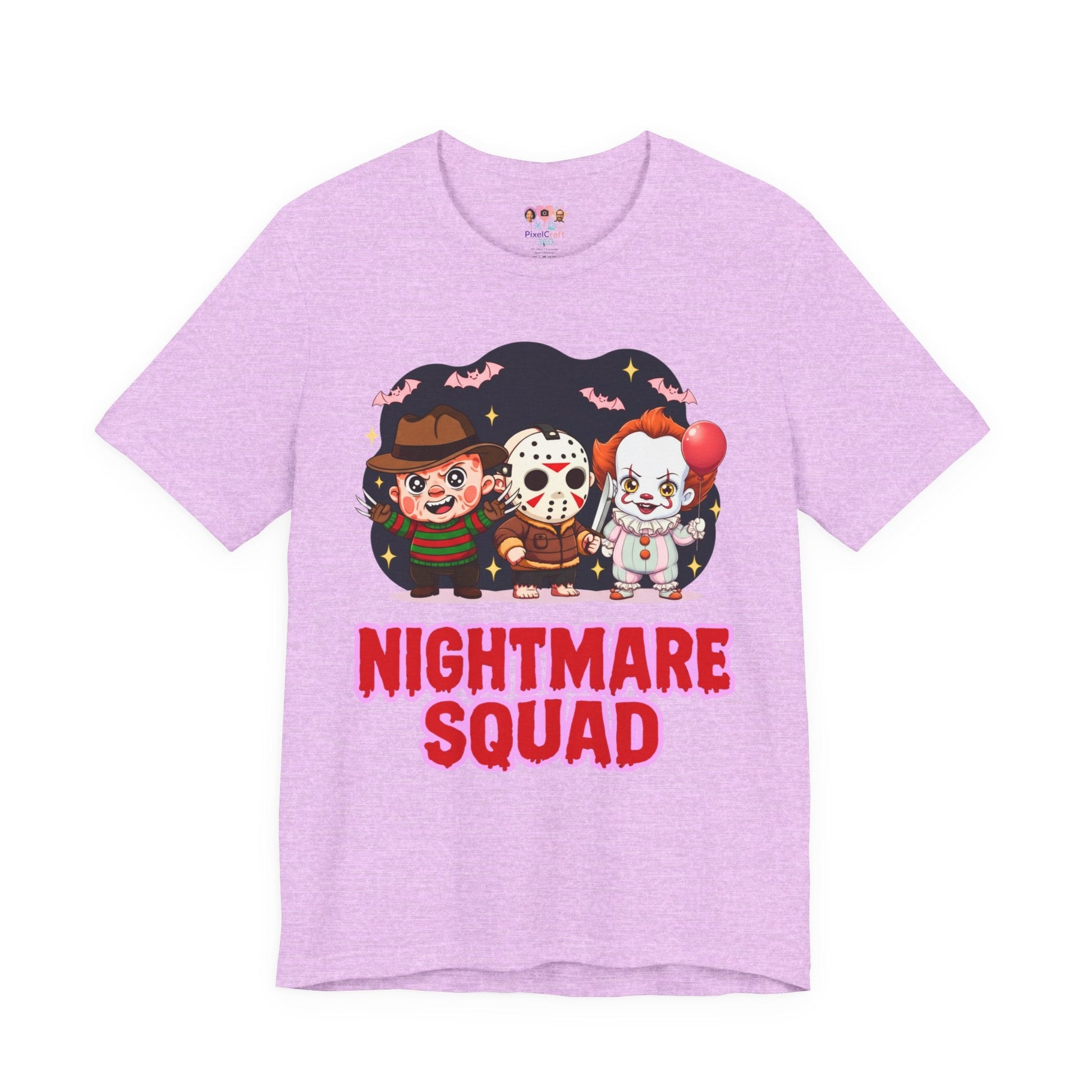 Nightmare Squad Spooky Trio Unisex T‑Shirt | Cute Halloween Graphic Tee | Soft Cotton Front & Back Print – Custom T-Shirt by PixelCraft360, unique decoration for events and special gifts