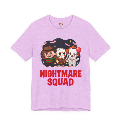 Nightmare Squad Spooky Trio Unisex T‑Shirt | Cute Halloween Graphic Tee | Soft Cotton Front & Back Print – Custom T-Shirt by PixelCraft360, unique decoration for events and special gifts