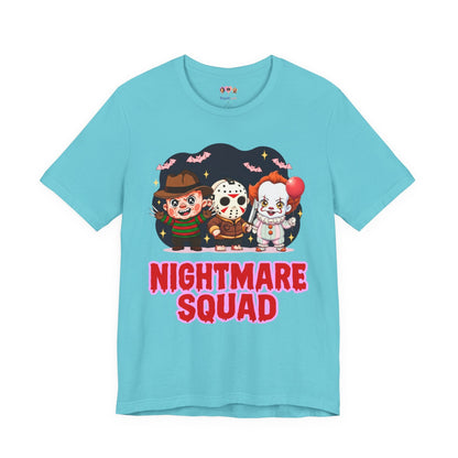 Nightmare Squad Spooky Trio Unisex T‑Shirt | Cute Halloween Graphic Tee | Soft Cotton Front & Back Print – Custom T-Shirt by PixelCraft360, unique decoration for events and special gifts