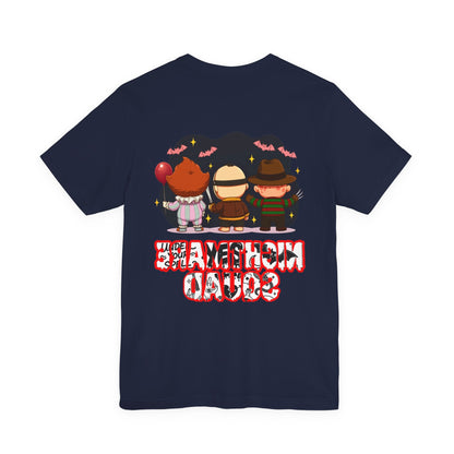 Nightmare Squad Spooky Trio Unisex T‑Shirt | Cute Halloween Graphic Tee | Soft Cotton Front & Back Print – Custom T-Shirt by PixelCraft360, unique decoration for events and special gifts