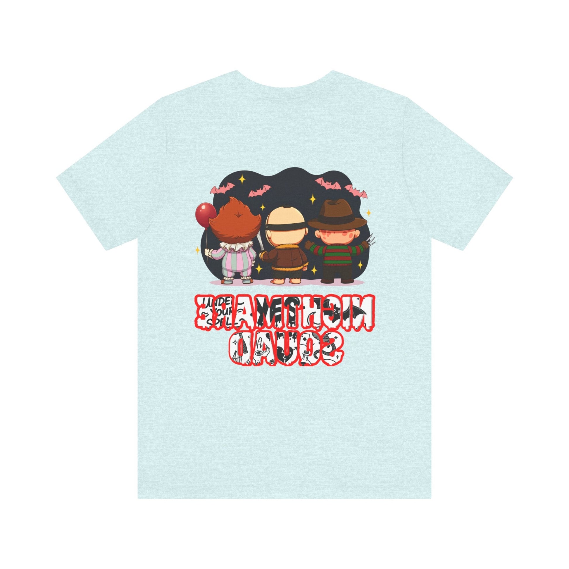 Nightmare Squad Spooky Trio Unisex T‑Shirt | Cute Halloween Graphic Tee | Soft Cotton Front & Back Print – Custom T-Shirt by PixelCraft360, unique decoration for events and special gifts