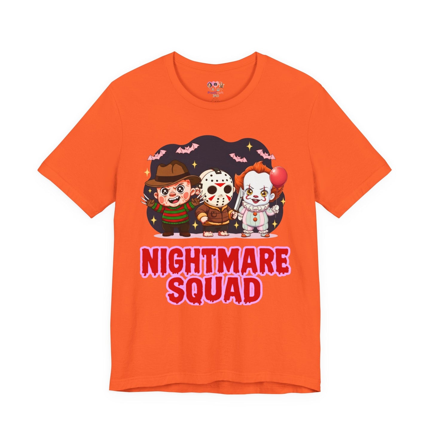 Nightmare Squad Spooky Trio Unisex T‑Shirt | Cute Halloween Graphic Tee | Soft Cotton Front & Back Print – Custom T-Shirt by PixelCraft360, unique decoration for events and special gifts
