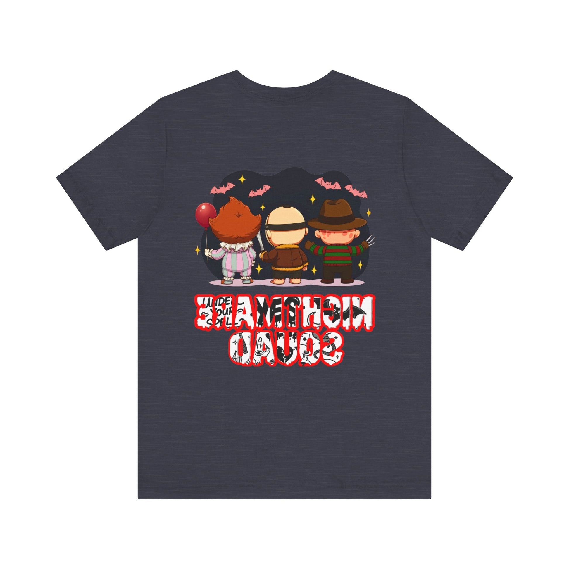 Nightmare Squad Spooky Trio Unisex T‑Shirt | Cute Halloween Graphic Tee | Soft Cotton Front & Back Print – Custom T-Shirt by PixelCraft360, unique decoration for events and special gifts