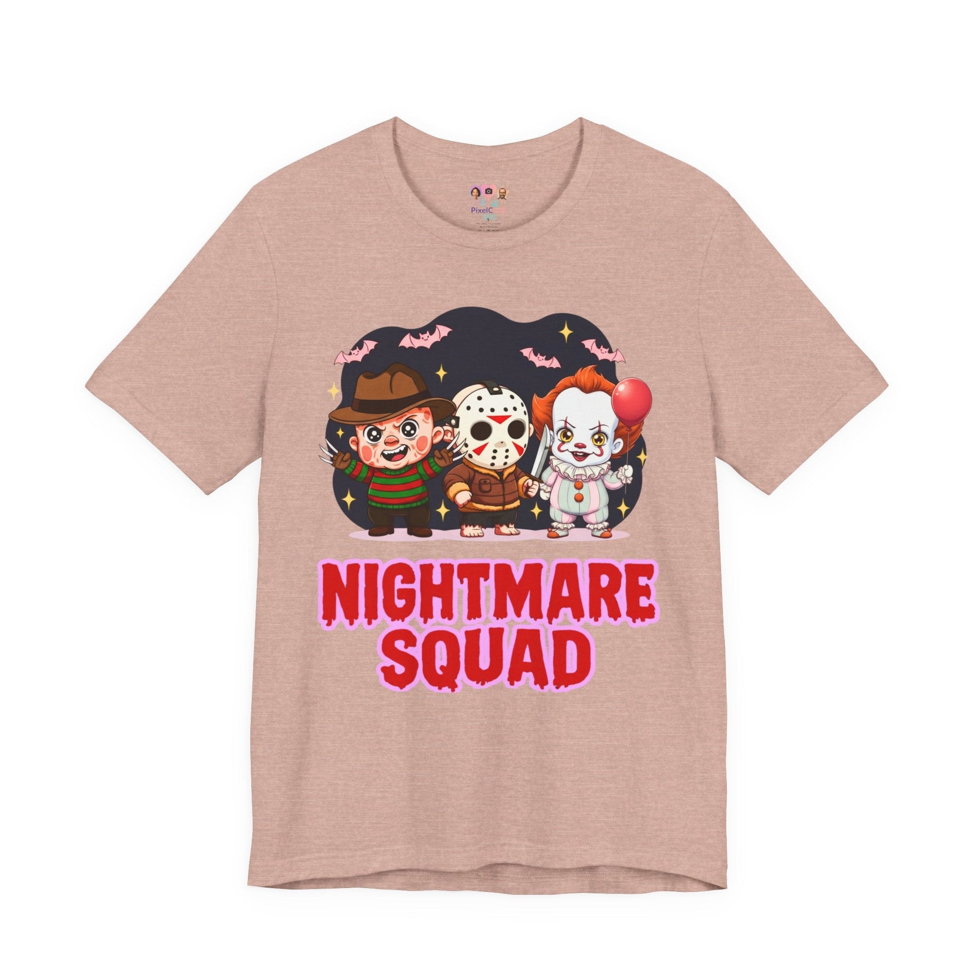 Nightmare Squad Spooky Trio Unisex T‑Shirt | Cute Halloween Graphic Tee | Soft Cotton Front & Back Print – Custom T-Shirt by PixelCraft360, unique decoration for events and special gifts