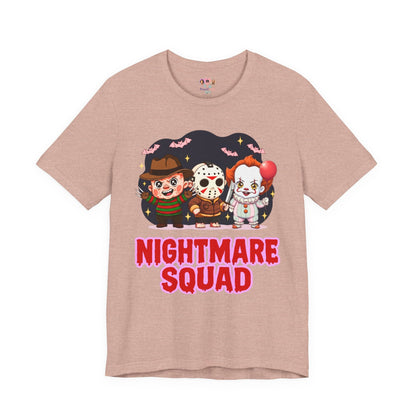 Nightmare Squad Spooky Trio Unisex T‑Shirt | Cute Halloween Graphic Tee | Soft Cotton Front & Back Print – Custom T-Shirt by PixelCraft360, unique decoration for events and special gifts