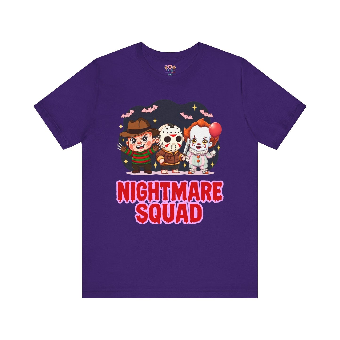Nightmare Squad Spooky Trio Unisex T‑Shirt | Cute Halloween Graphic Tee | Soft Cotton Front & Back Print – Custom T-Shirt by PixelCraft360, unique decoration for events and special gifts