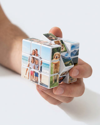 Custom Rubik-style magic cube with six personal photos on its faces