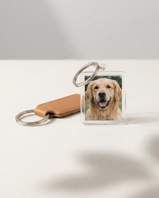 Personalized acrylic and leather photo keychains with custom images
