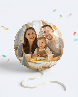 Custom photo foil balloon printed with a family picture for a birthday