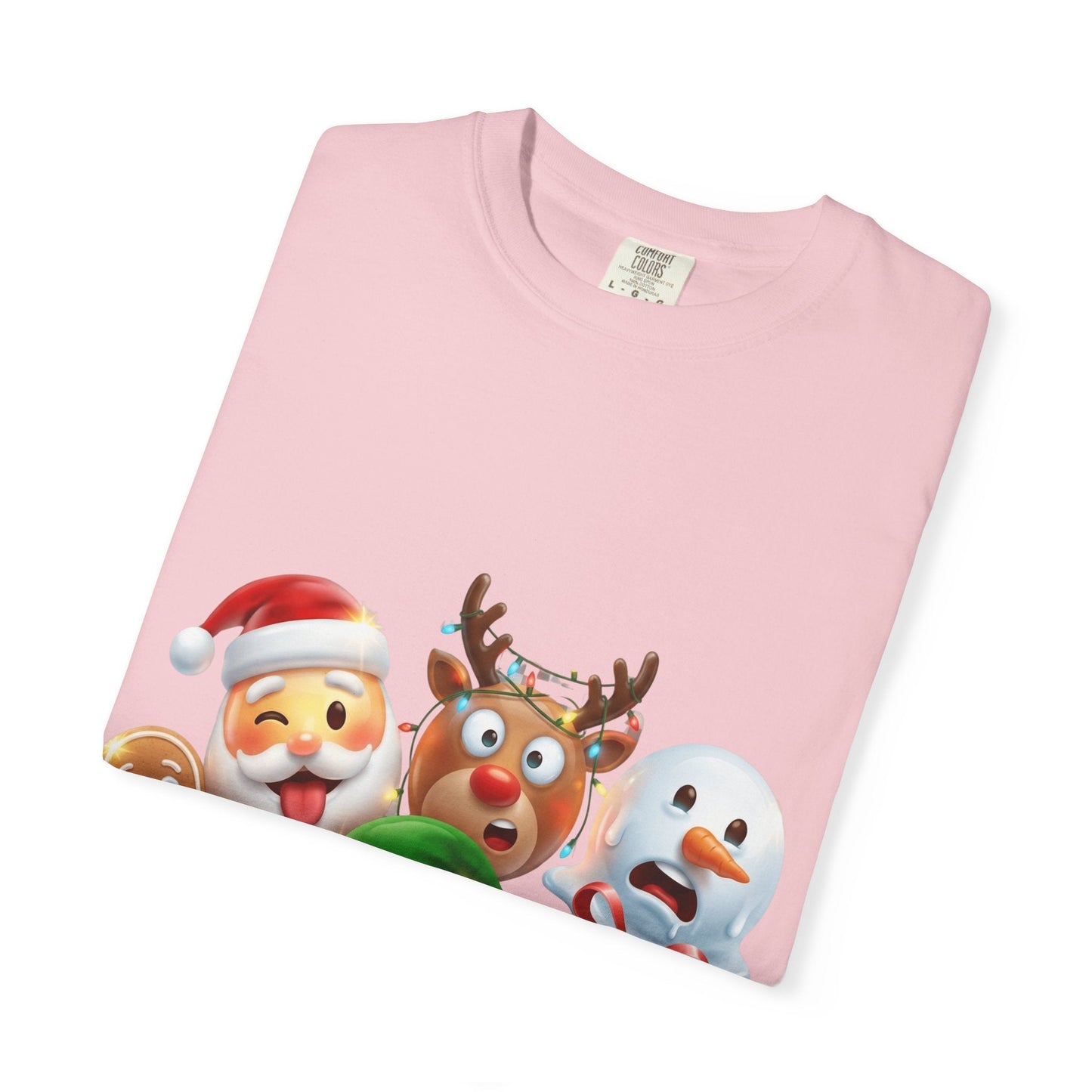 Playful Christmas Emoji Characters T-shirt | Santa Reindeer Snowman Elf Gingerbread – Custom T-Shirt by PixelCraft360, unique decoration for events and special gifts