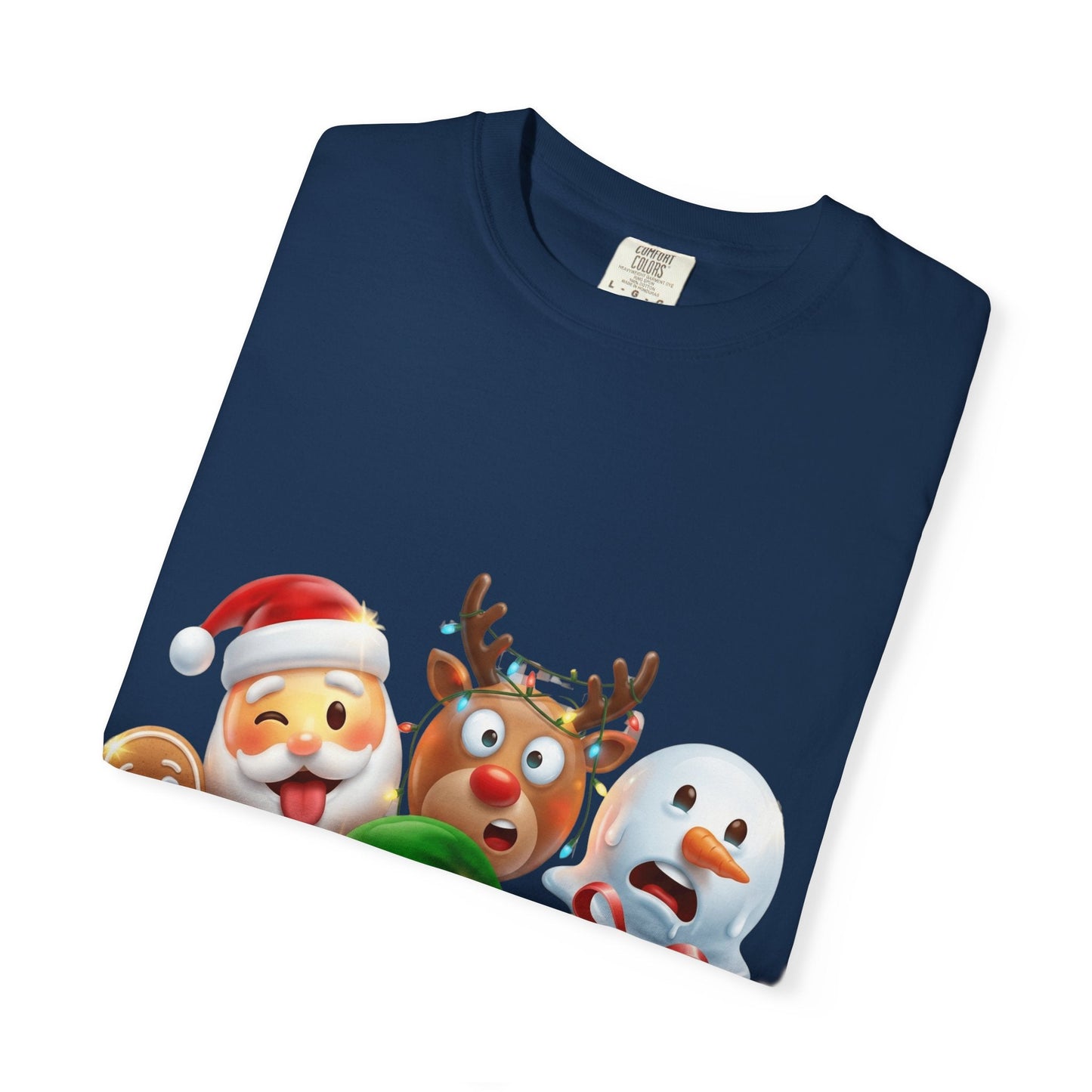 Playful Christmas Emoji Characters T-shirt | Santa Reindeer Snowman Elf Gingerbread – Custom T-Shirt by PixelCraft360, unique decoration for events and special gifts