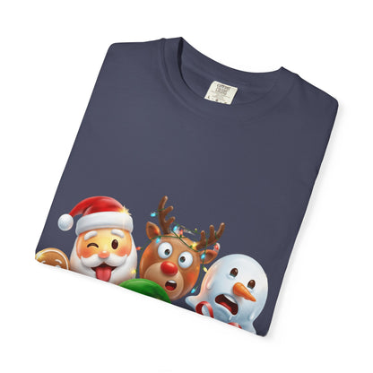 Playful Christmas Emoji Characters T-shirt | Santa Reindeer Snowman Elf Gingerbread – Custom T-Shirt by PixelCraft360, unique decoration for events and special gifts