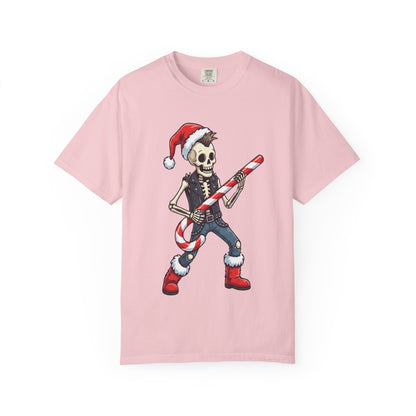 Punk Rock Santa Skeleton: Holiday Rebel Art, Edgy Christmas Character Design T-shirt – Custom T-Shirt by PixelCraft360, unique decoration for events and special gifts