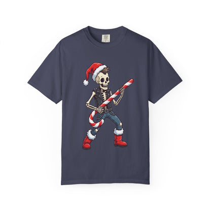 Punk Rock Santa Skeleton: Holiday Rebel Art, Edgy Christmas Character Design T-shirt – Custom T-Shirt by PixelCraft360, unique decoration for events and special gifts