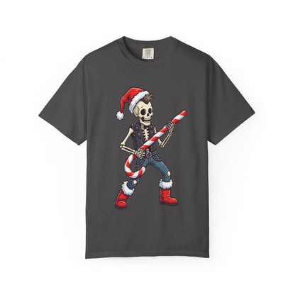 Punk Rock Santa Skeleton: Holiday Rebel Art, Edgy Christmas Character Design T-shirt – Custom T-Shirt by PixelCraft360, unique decoration for events and special gifts