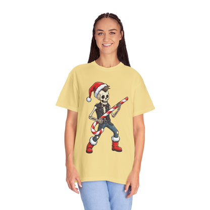 Punk Rock Santa Skeleton: Holiday Rebel Art, Edgy Christmas Character Design T-shirt – Custom T-Shirt by PixelCraft360, unique decoration for events and special gifts