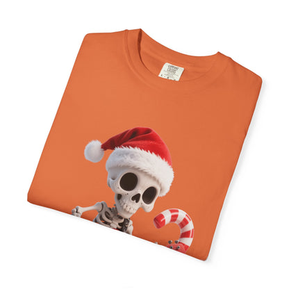 Rockin' Bones Holiday Shred: Festive Skeleton Guitarist, 3D Digital Cartoon Illustration T-shirt – Custom T-Shirt by PixelCraft360, unique decoration for events and special gifts