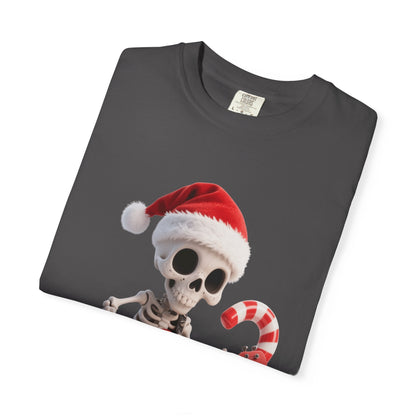 Rockin' Bones Holiday Shred: Festive Skeleton Guitarist, 3D Digital Cartoon Illustration T-shirt – Custom T-Shirt by PixelCraft360, unique decoration for events and special gifts