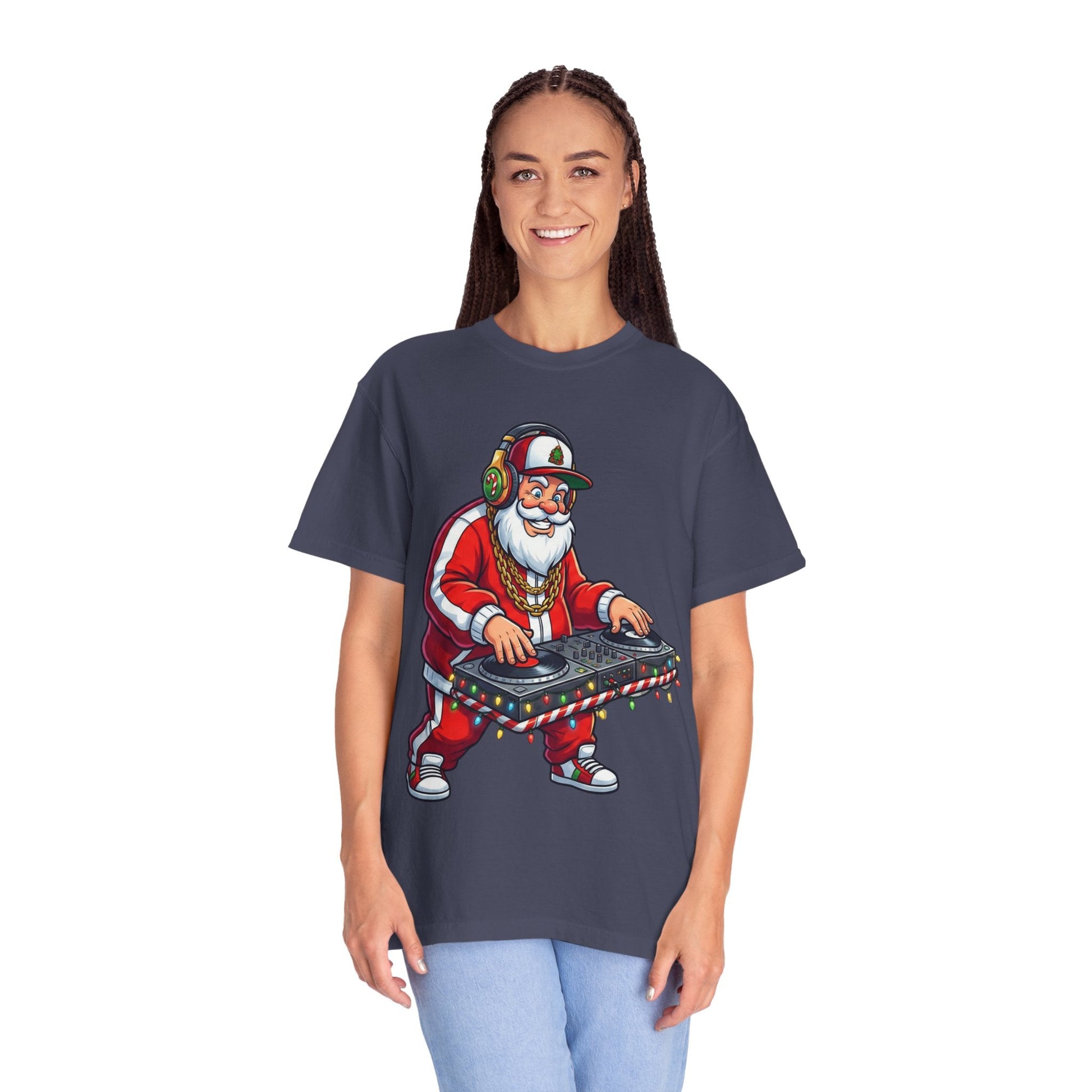 Santa Spins the Beats: Holiday Hip - Hop Remix, Urban Christmas VibesT-Shirt – Custom T-Shirt by PixelCraft360, unique decoration for events and special gifts