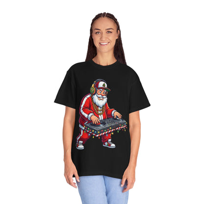 Santa Spins the Beats: Holiday Hip - Hop Remix, Urban Christmas VibesT-Shirt – Custom T-Shirt by PixelCraft360, unique decoration for events and special gifts
