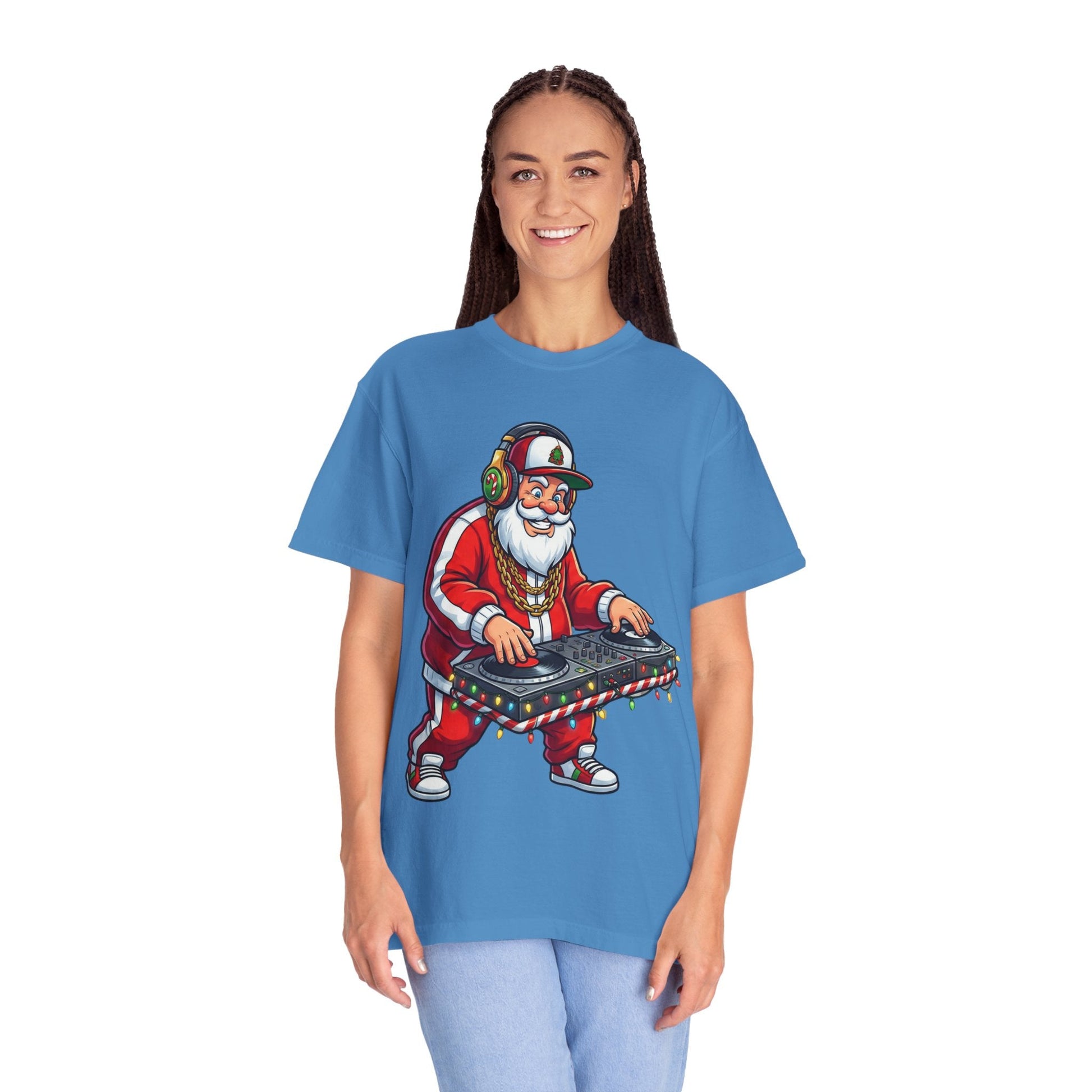 Santa Spins the Beats: Holiday Hip - Hop Remix, Urban Christmas VibesT-Shirt – Custom T-Shirt by PixelCraft360, unique decoration for events and special gifts