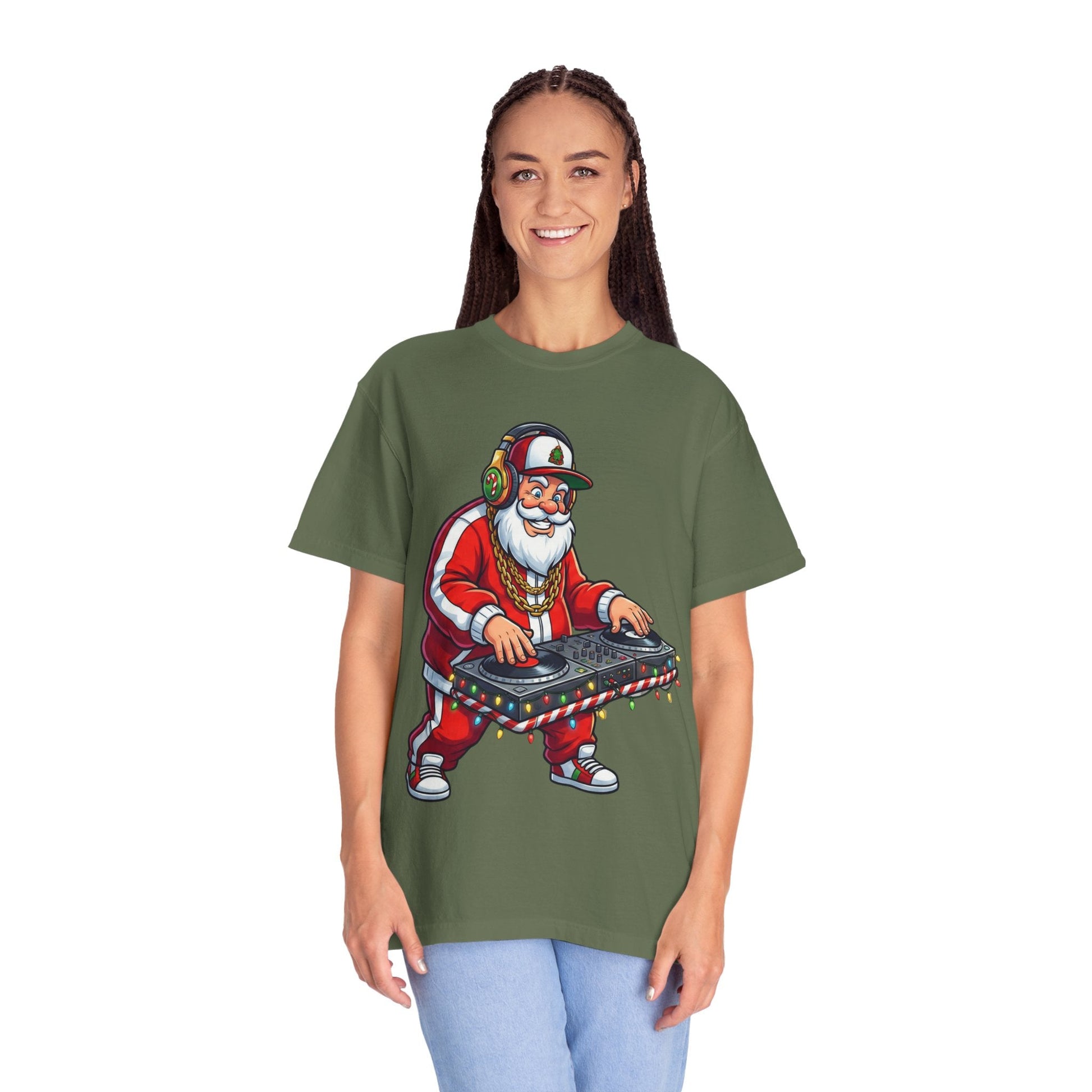 Santa Spins the Beats: Holiday Hip - Hop Remix, Urban Christmas VibesT-Shirt – Custom T-Shirt by PixelCraft360, unique decoration for events and special gifts