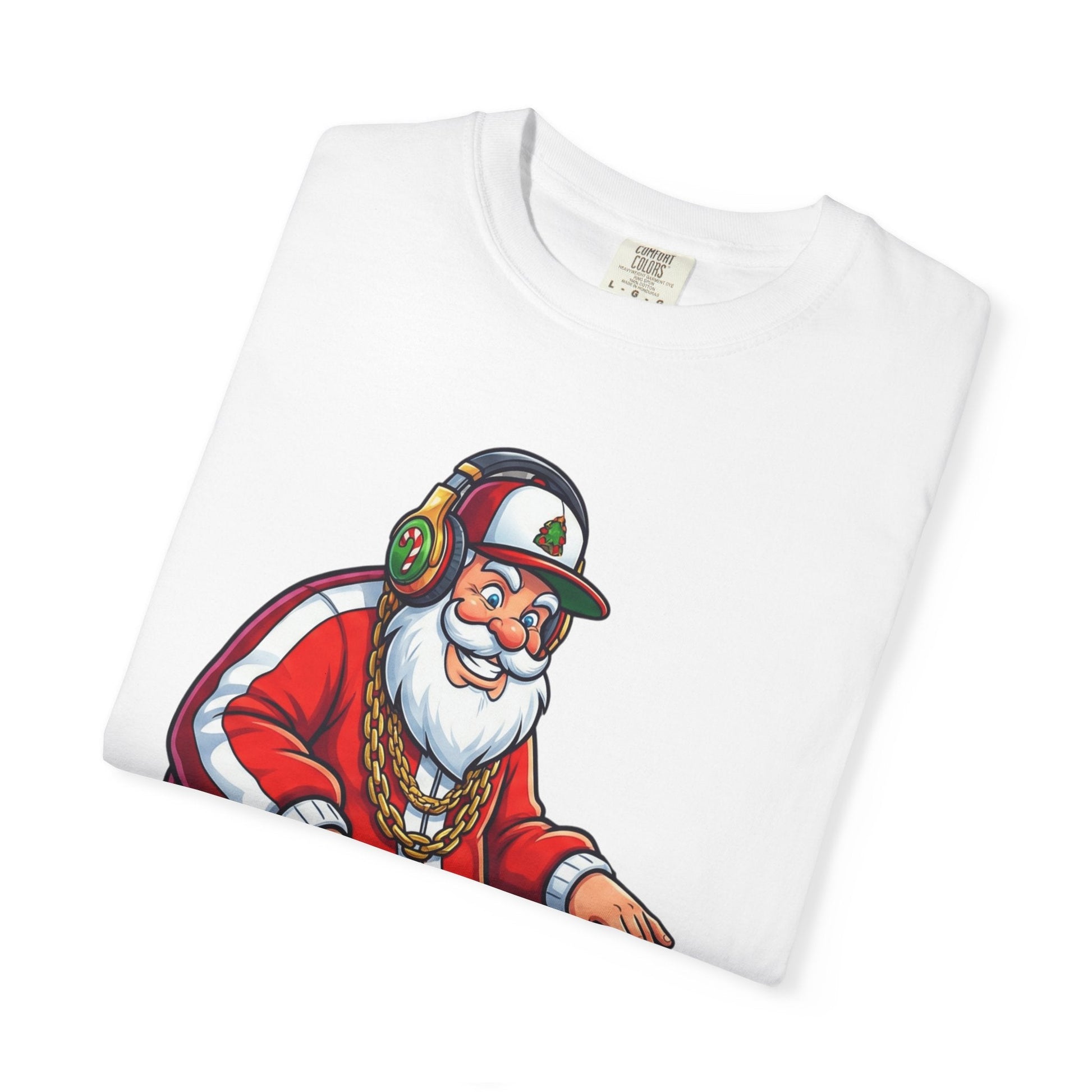 Santa Spins the Beats: Holiday Hip - Hop Remix, Urban Christmas VibesT-Shirt – Custom T-Shirt by PixelCraft360, unique decoration for events and special gifts
