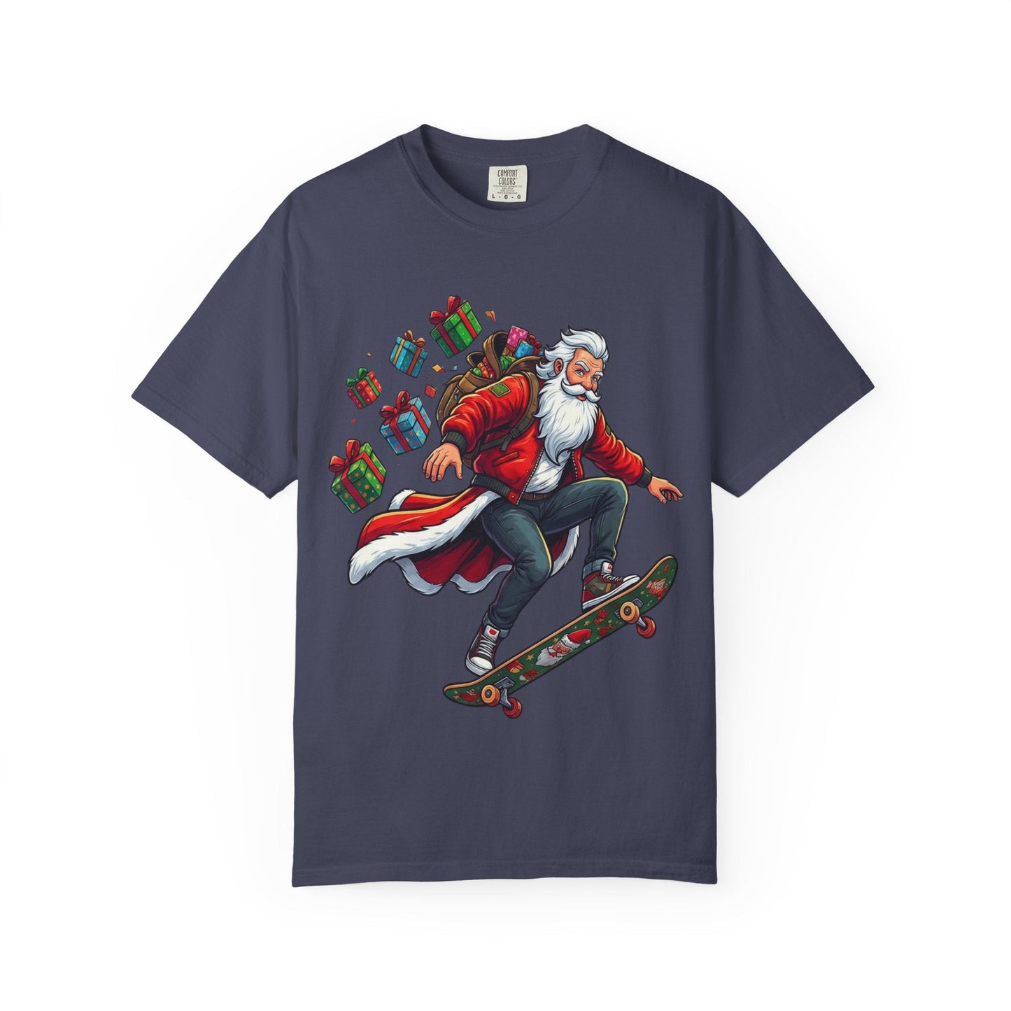 Santa's Radical Ride: Festive Street Style, Holiday Skateboard Adventure T-shirt – Custom T-Shirt by PixelCraft360, unique decoration for events and special gifts