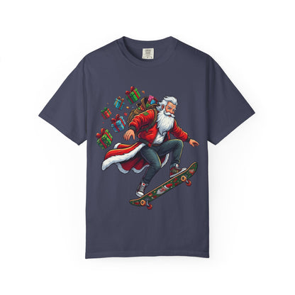 Santa's Radical Ride: Festive Street Style, Holiday Skateboard Adventure T-shirt – Custom T-Shirt by PixelCraft360, unique decoration for events and special gifts