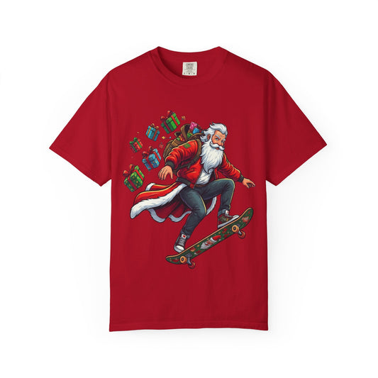 Santa's Radical Ride: Festive Street Style, Holiday Skateboard Adventure T-shirt – Custom T-Shirt by PixelCraft360, unique decoration for events and special gifts