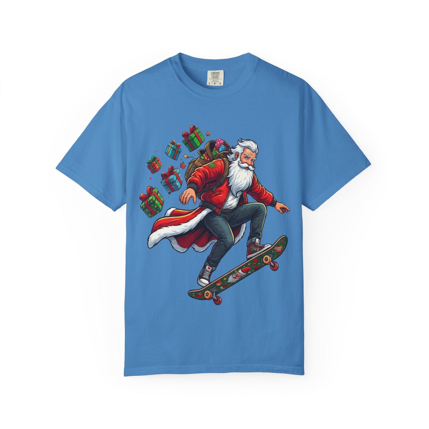 Santa's Radical Ride: Festive Street Style, Holiday Skateboard Adventure T-shirt – Custom T-Shirt by PixelCraft360, unique decoration for events and special gifts