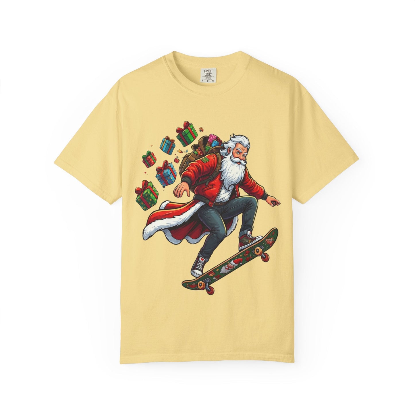 Santa's Radical Ride: Festive Street Style, Holiday Skateboard Adventure T-shirt – Custom T-Shirt by PixelCraft360, unique decoration for events and special gifts