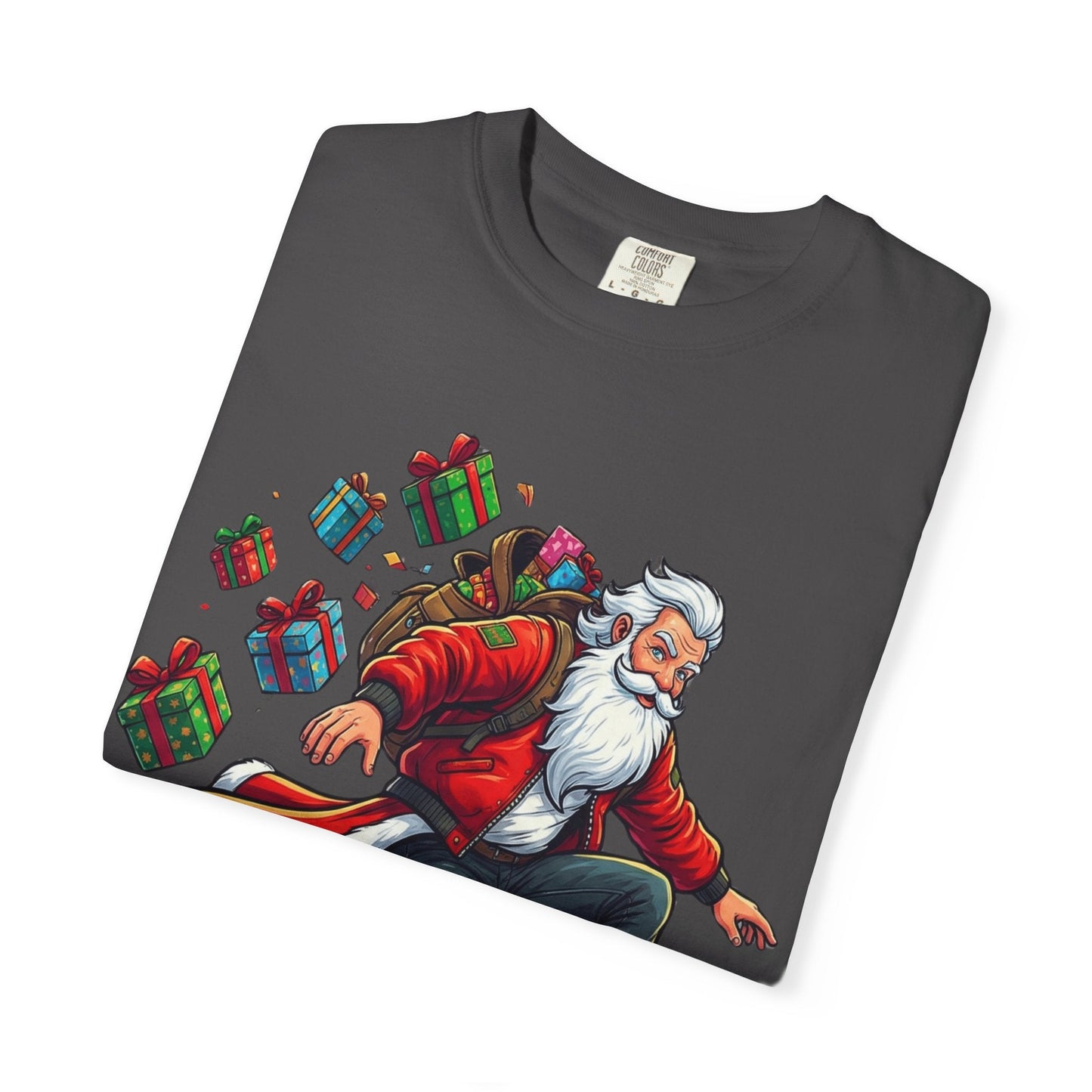 Santa's Radical Ride: Festive Street Style, Holiday Skateboard Adventure T-shirt – Custom T-Shirt by PixelCraft360, unique decoration for events and special gifts