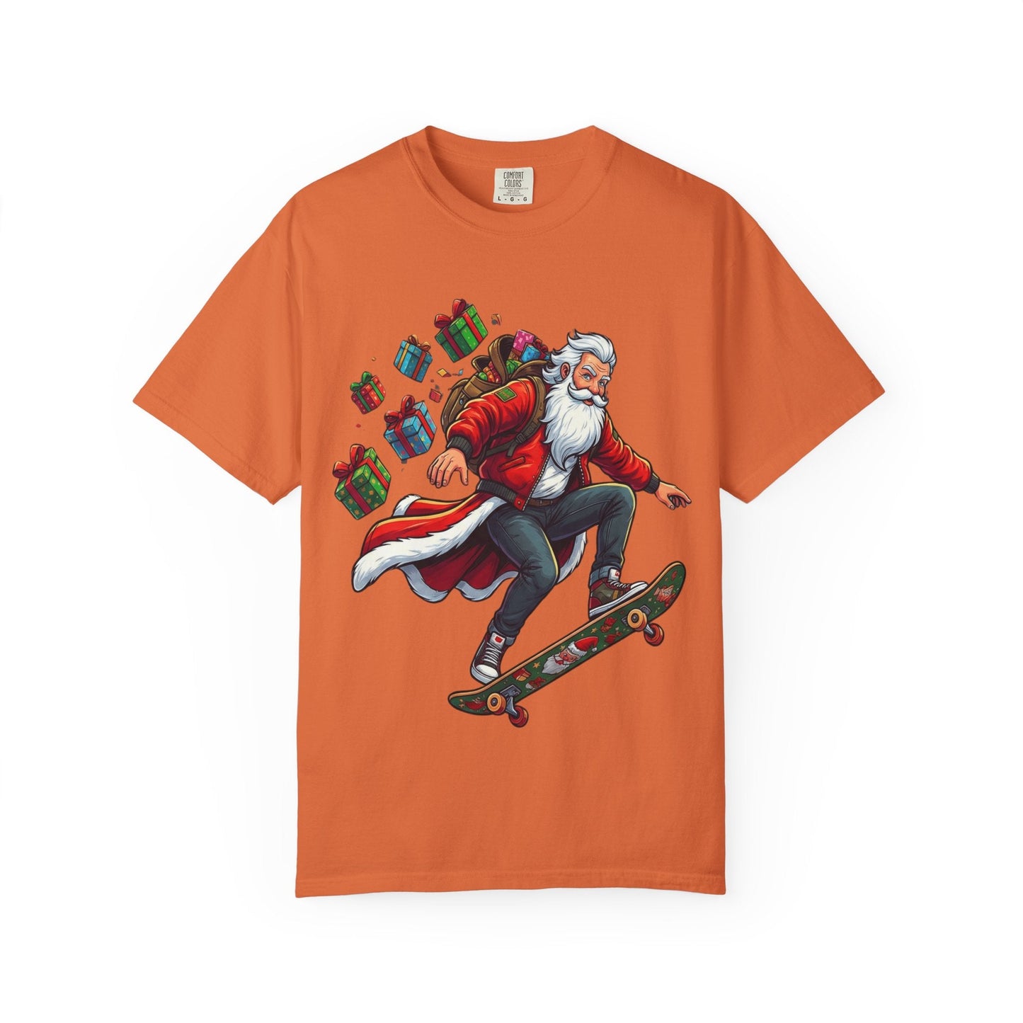 Santa's Radical Ride: Festive Street Style, Holiday Skateboard Adventure T-shirt – Custom T-Shirt by PixelCraft360, unique decoration for events and special gifts