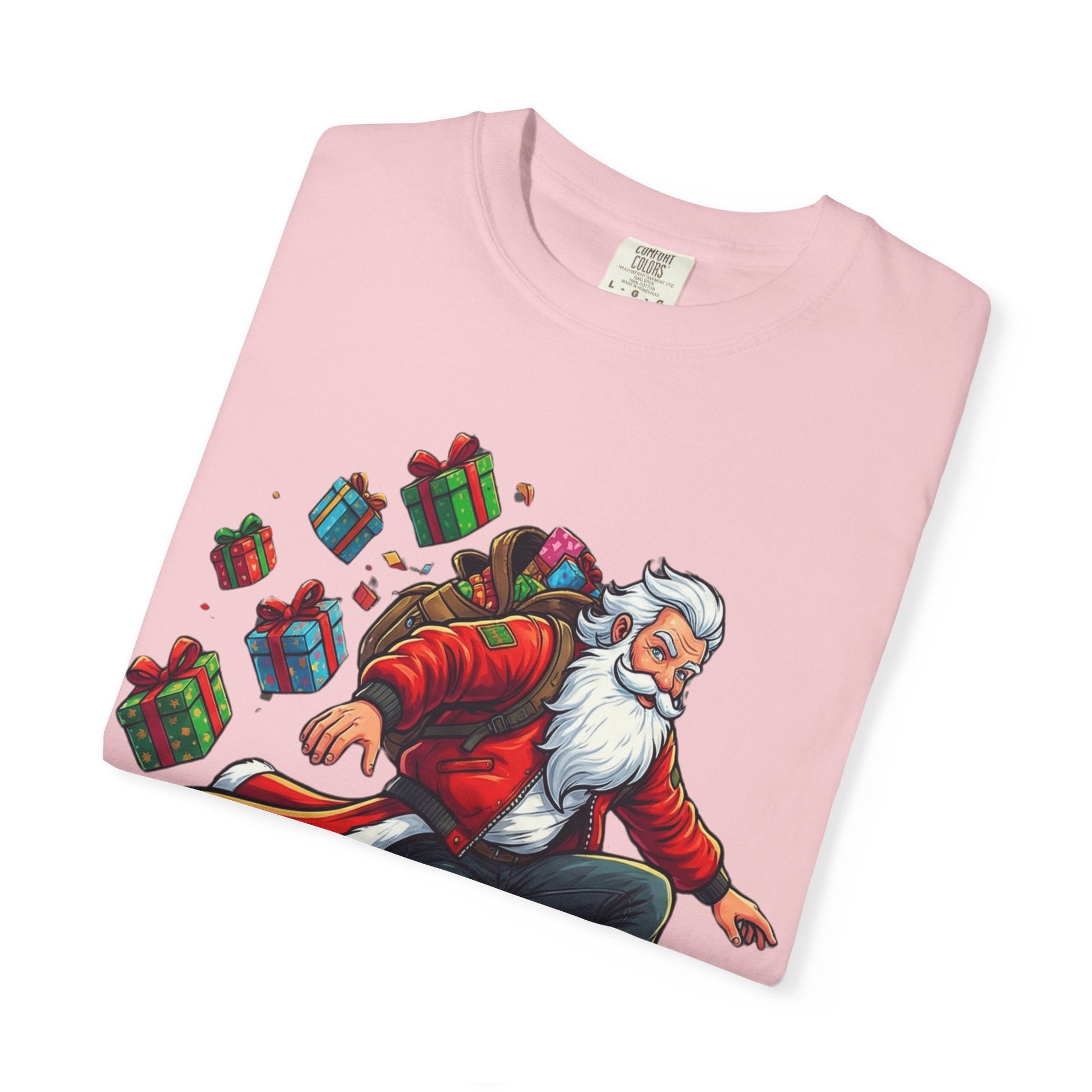Santa's Radical Ride: Festive Street Style, Holiday Skateboard Adventure T-shirt – Custom T-Shirt by PixelCraft360, unique decoration for events and special gifts