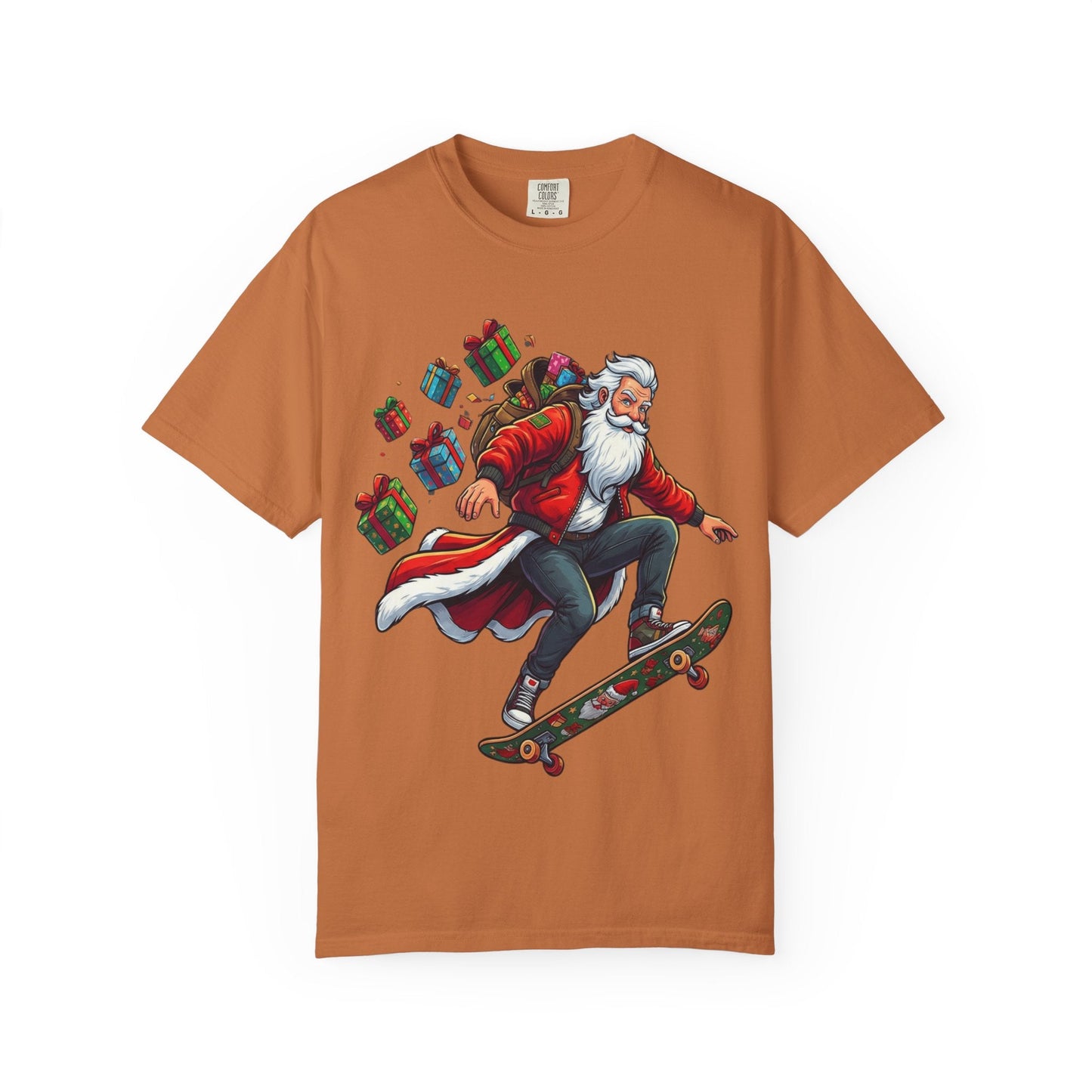 Santa's Radical Ride: Festive Street Style, Holiday Skateboard Adventure T-shirt – Custom T-Shirt by PixelCraft360, unique decoration for events and special gifts
