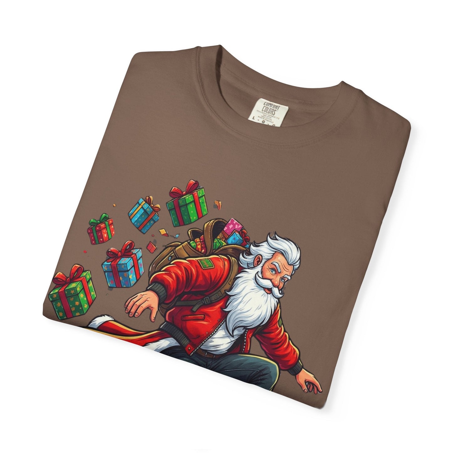 Santa's Radical Ride: Festive Street Style, Holiday Skateboard Adventure T-shirt – Custom T-Shirt by PixelCraft360, unique decoration for events and special gifts