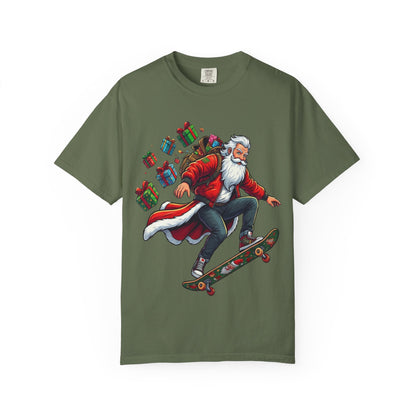 Santa's Radical Ride: Festive Street Style, Holiday Skateboard Adventure T-shirt – Custom T-Shirt by PixelCraft360, unique decoration for events and special gifts