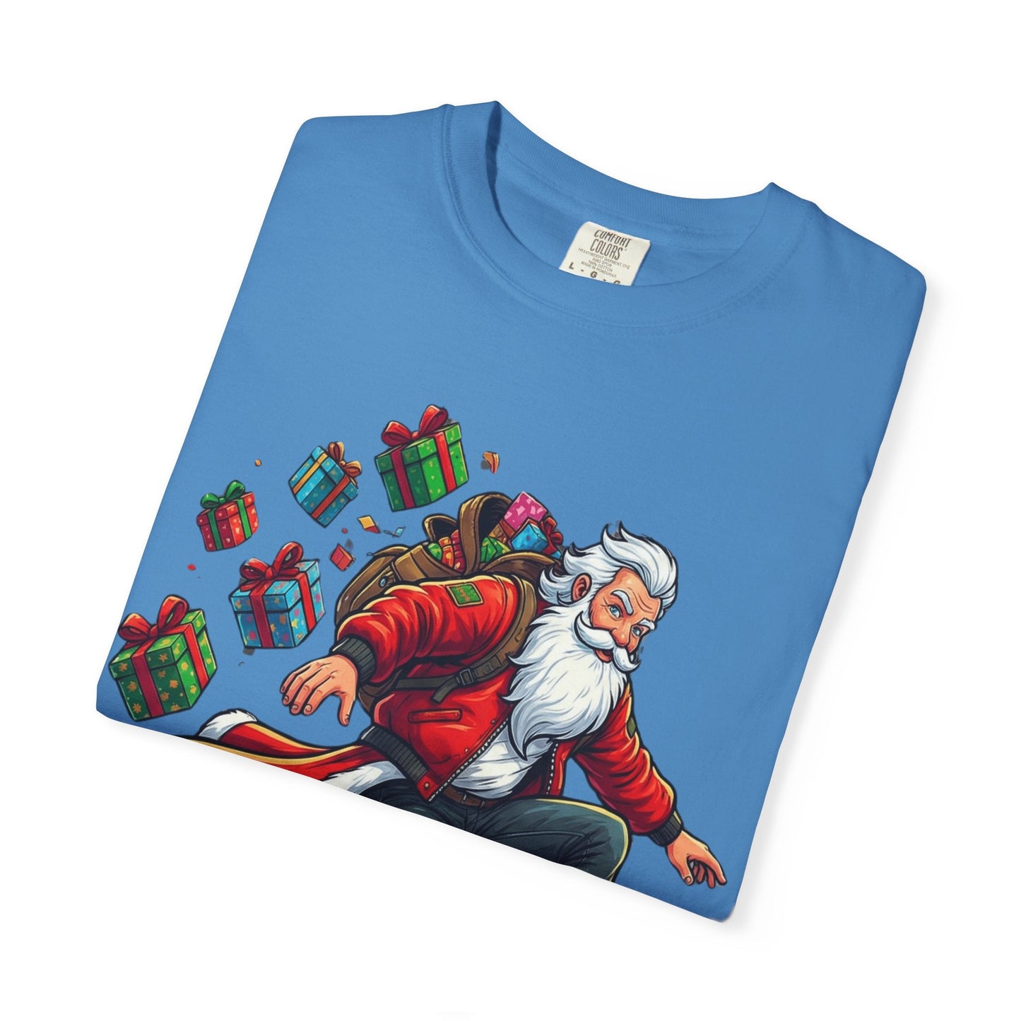 Santa's Radical Ride: Festive Street Style, Holiday Skateboard Adventure T-shirt – Custom T-Shirt by PixelCraft360, unique decoration for events and special gifts