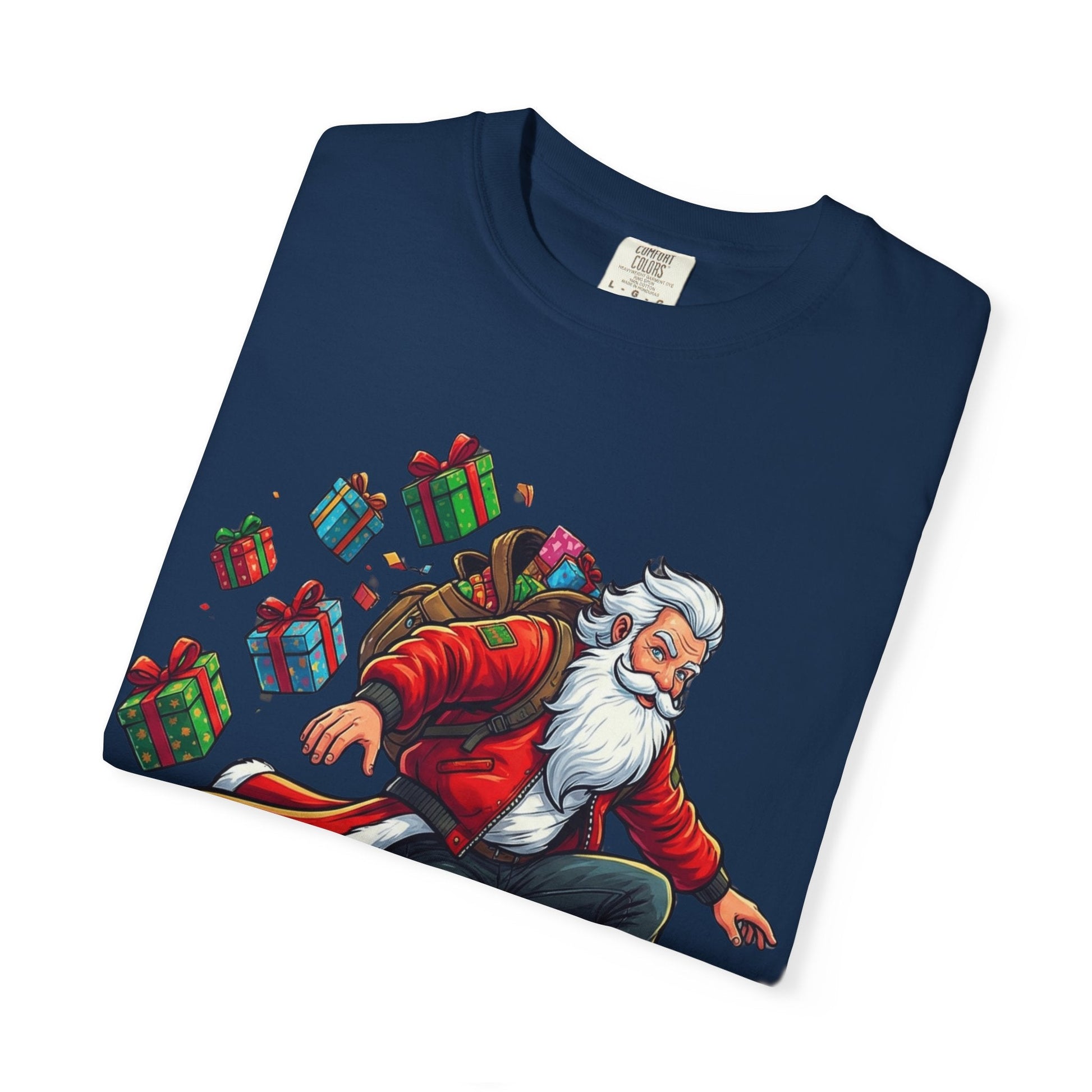 Santa's Radical Ride: Festive Street Style, Holiday Skateboard Adventure T-shirt – Custom T-Shirt by PixelCraft360, unique decoration for events and special gifts
