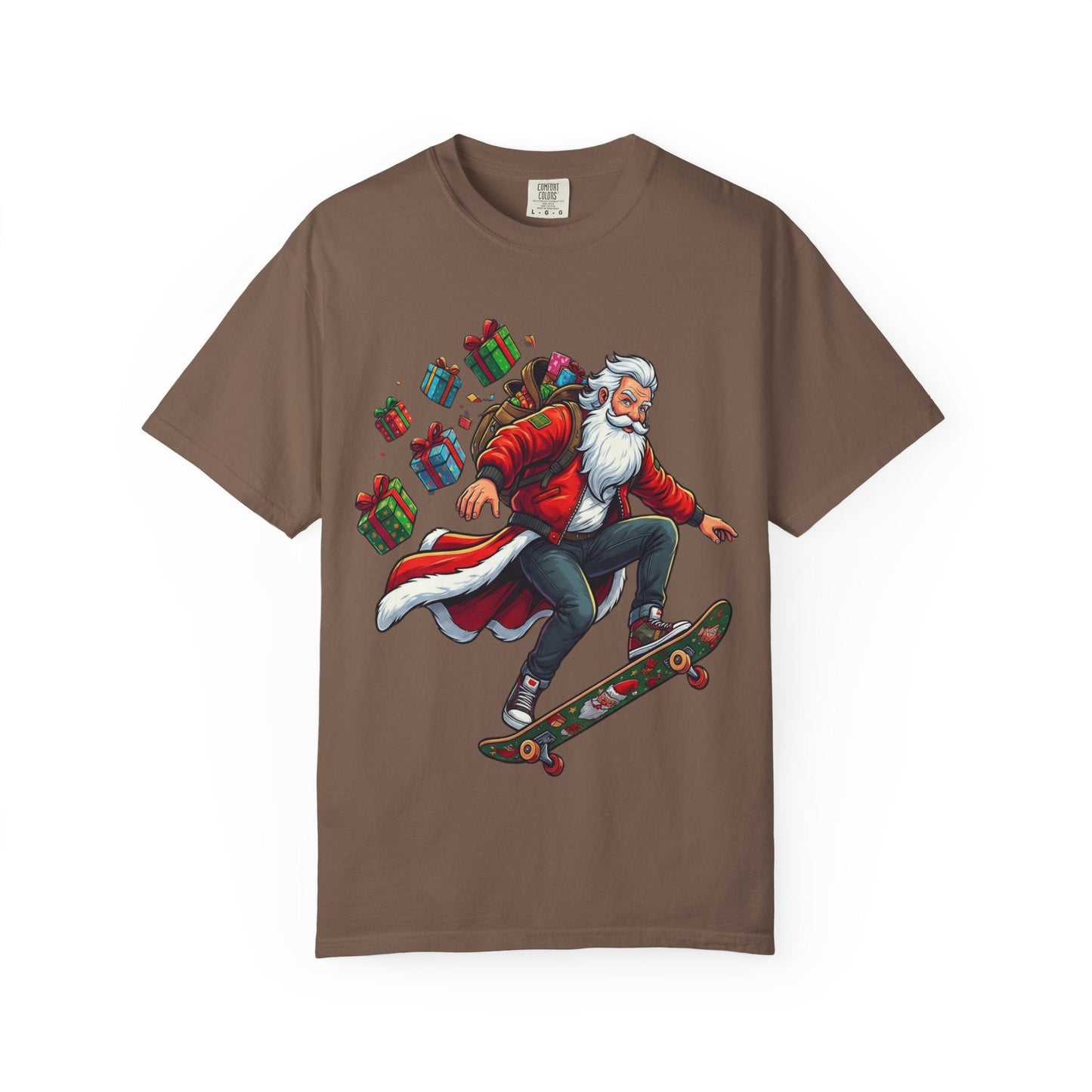 Santa's Radical Ride: Festive Street Style, Holiday Skateboard Adventure T-shirt – Custom T-Shirt by PixelCraft360, unique decoration for events and special gifts