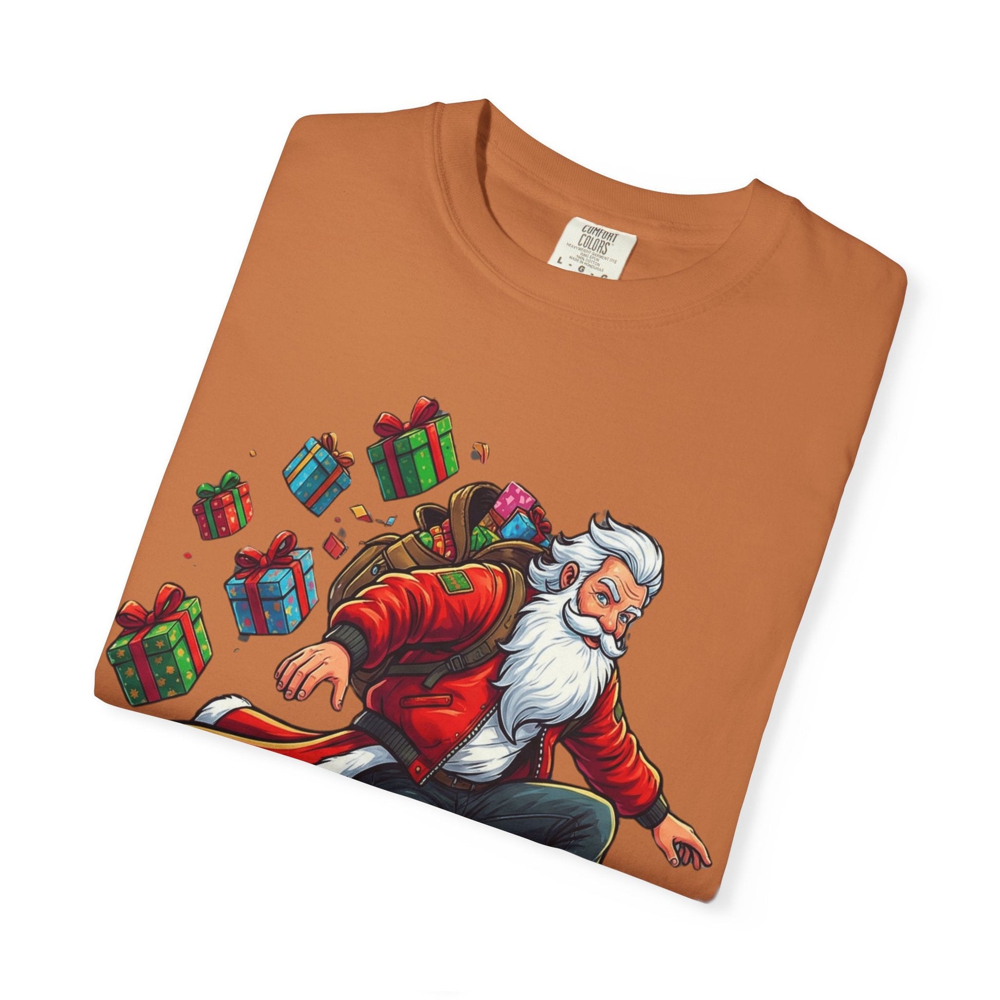Santa's Radical Ride: Festive Street Style, Holiday Skateboard Adventure T-shirt – Custom T-Shirt by PixelCraft360, unique decoration for events and special gifts