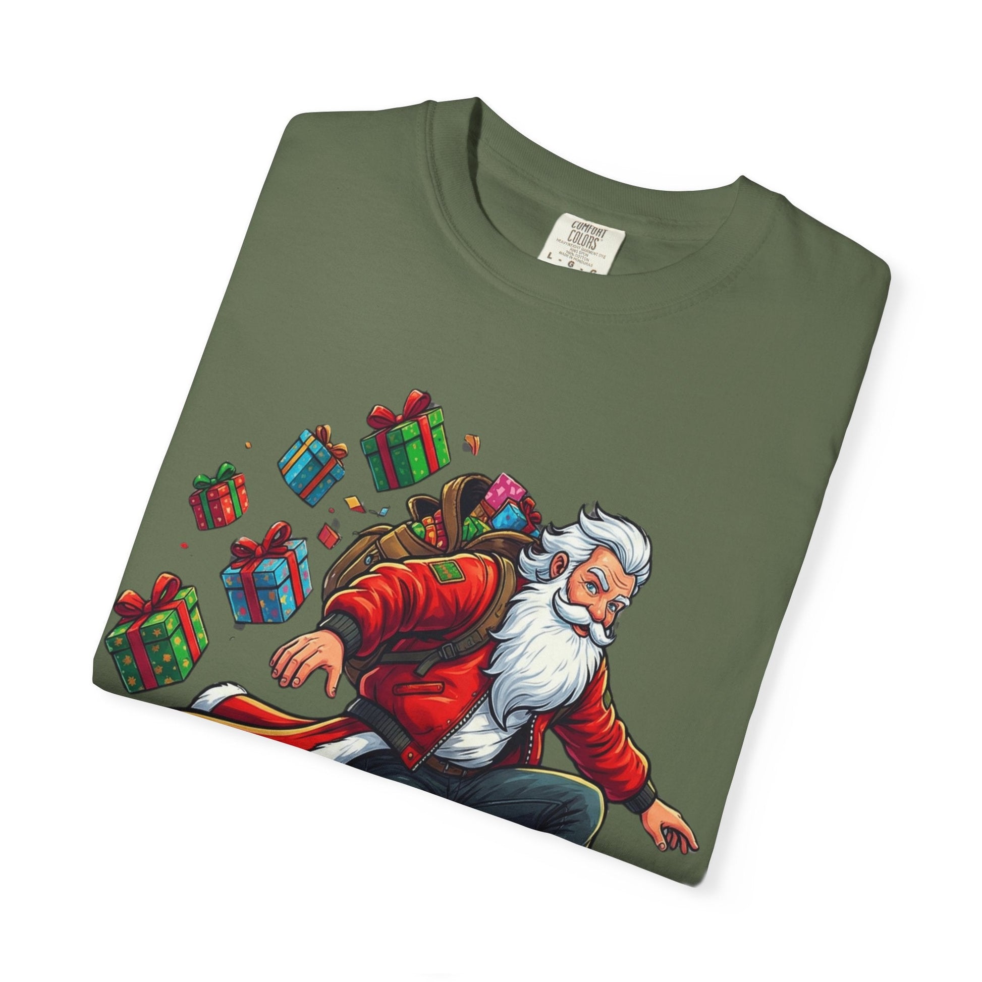 Santa's Radical Ride: Festive Street Style, Holiday Skateboard Adventure T-shirt – Custom T-Shirt by PixelCraft360, unique decoration for events and special gifts