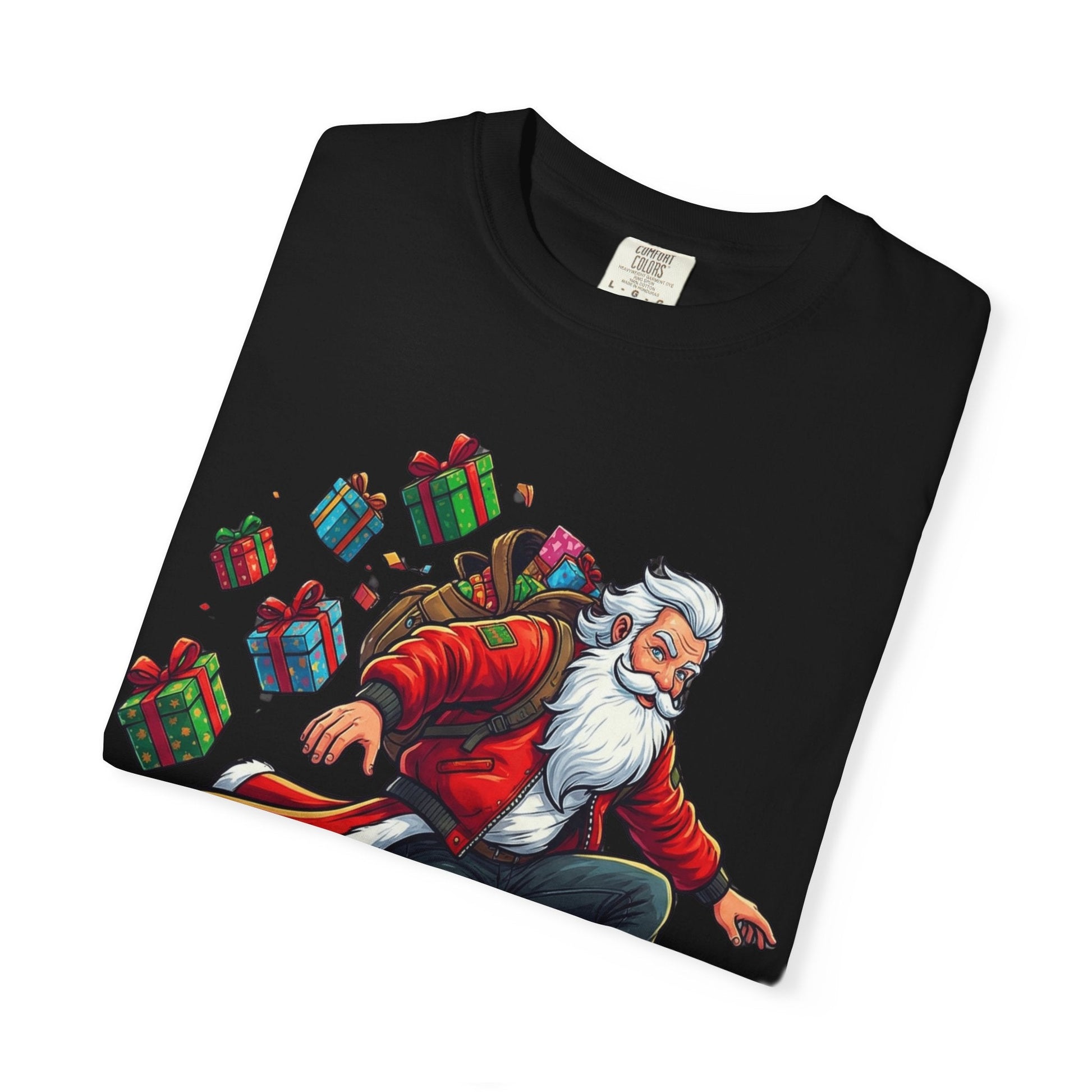 Santa's Radical Ride: Festive Street Style, Holiday Skateboard Adventure T-shirt – Custom T-Shirt by PixelCraft360, unique decoration for events and special gifts