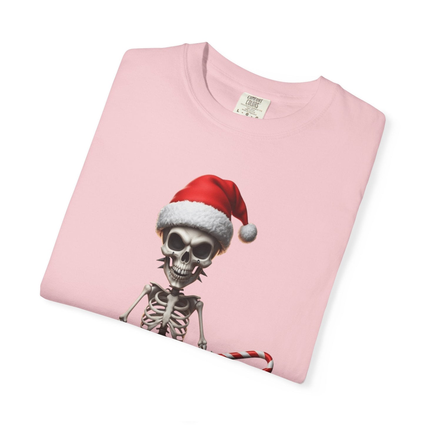Skeletal Santa's Rockstar Christmas: Festive Skeletal Holiday Character, Digital Cartoon Illustration T-shirt – Custom T-Shirt by PixelCraft360, unique decoration for events and special gifts
