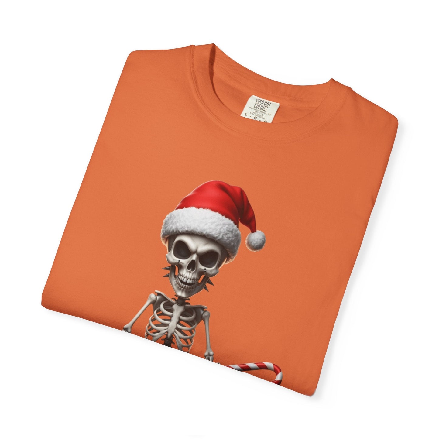 Skeletal Santa's Rockstar Christmas: Festive Skeletal Holiday Character, Digital Cartoon Illustration T-shirt – Custom T-Shirt by PixelCraft360, unique decoration for events and special gifts